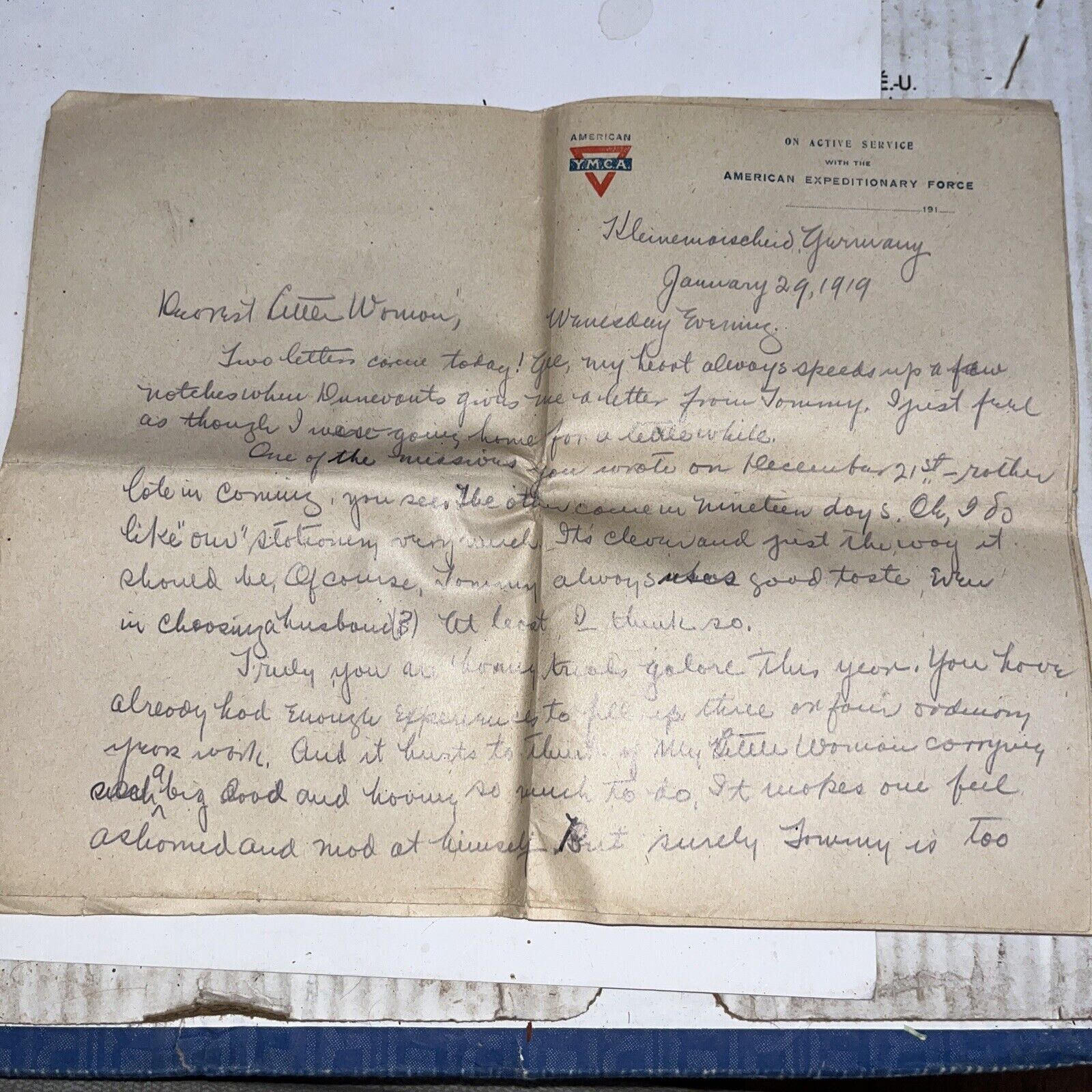 Antique January 1919 WWI Letter Home to Wife From Kleinmaischeid Germany 4 Pages