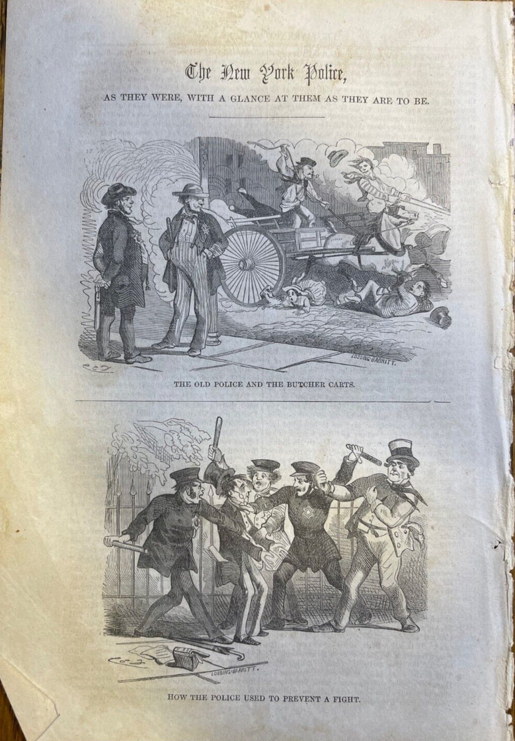1855 Vintage Magazine Illustration The New York Police