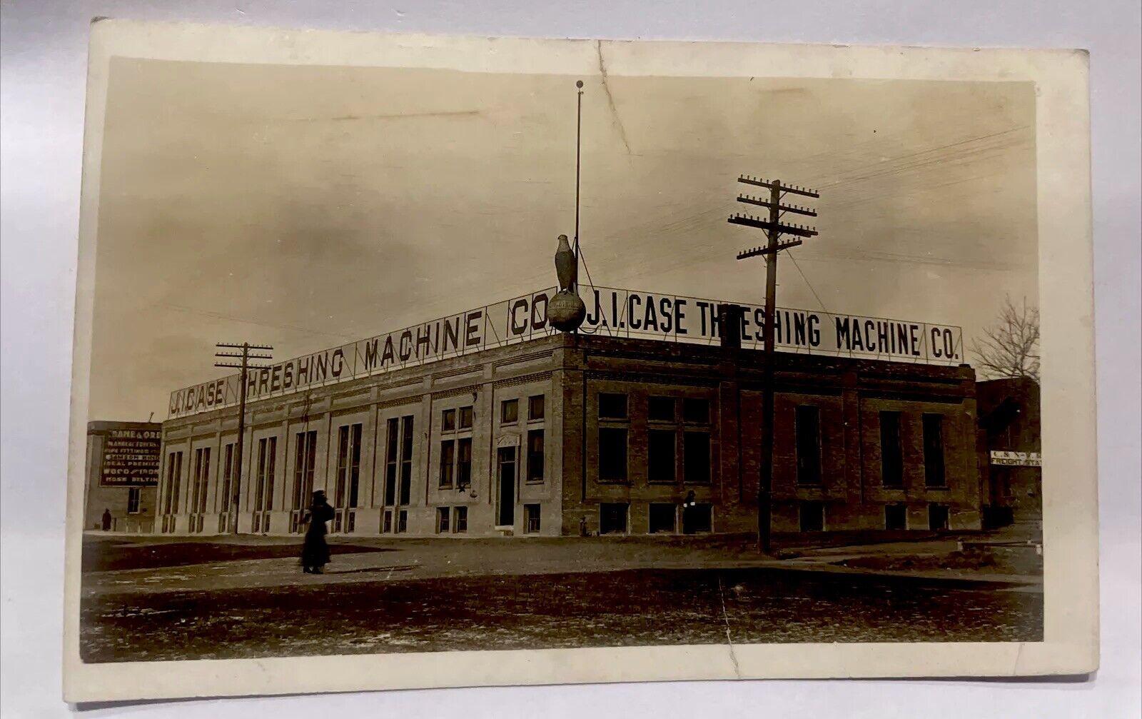 RPPC 1913 J.I. Case Threshing Machine Tractor  Building OOAK Postcard Racine WI