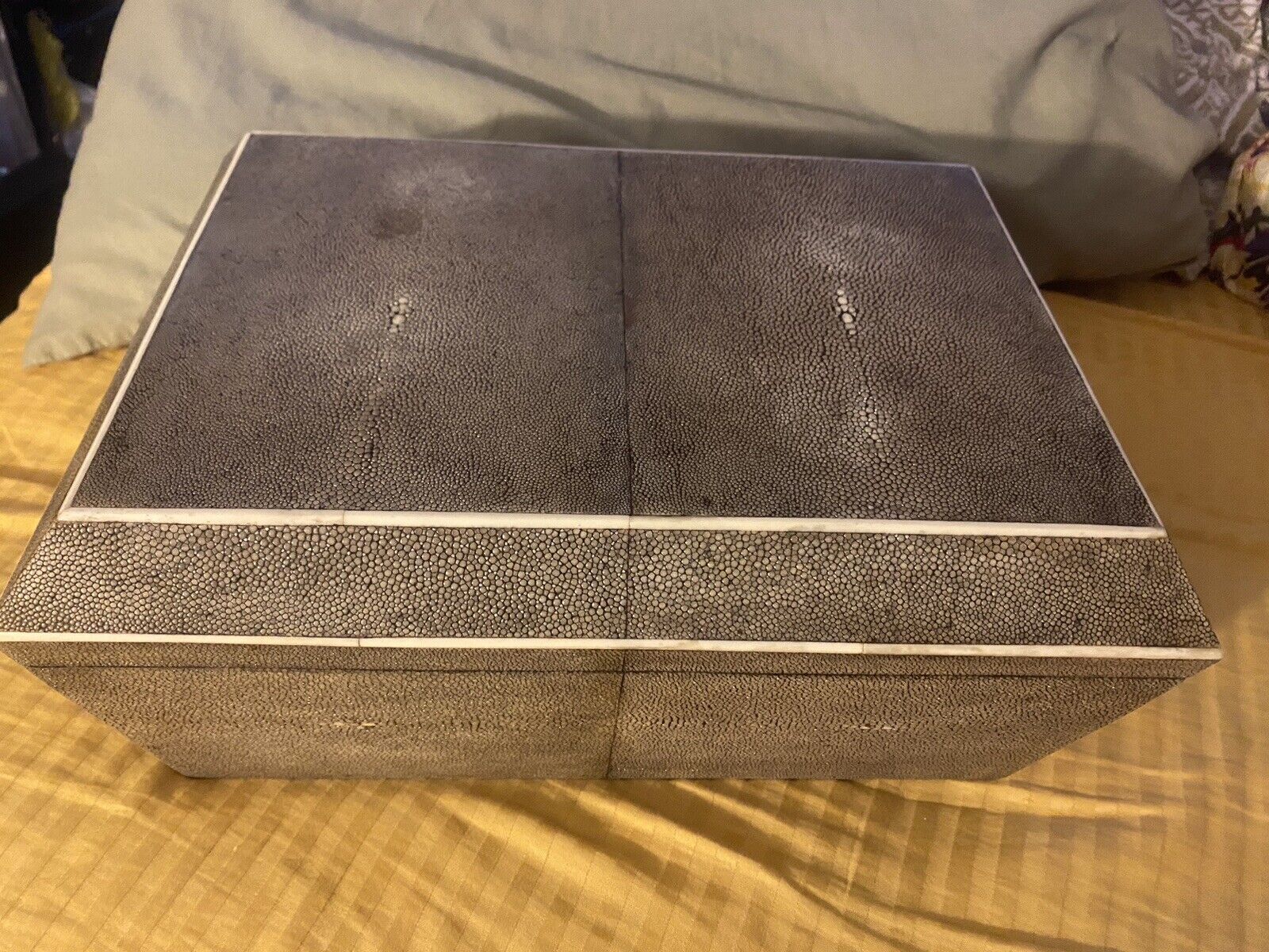 Vintage R&Y Paris Shagreen Large Two Level Trinket Box Rare Size