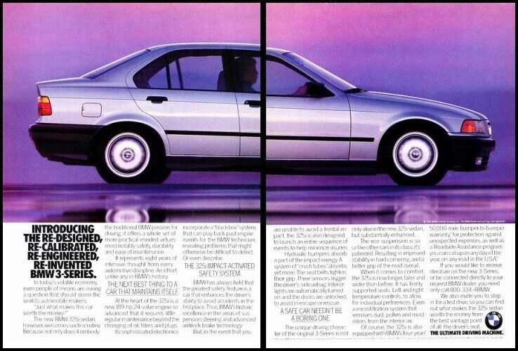 1991 BMW 325i Sedan 2-page Vintage Advertisement Print Car Art Ad J8