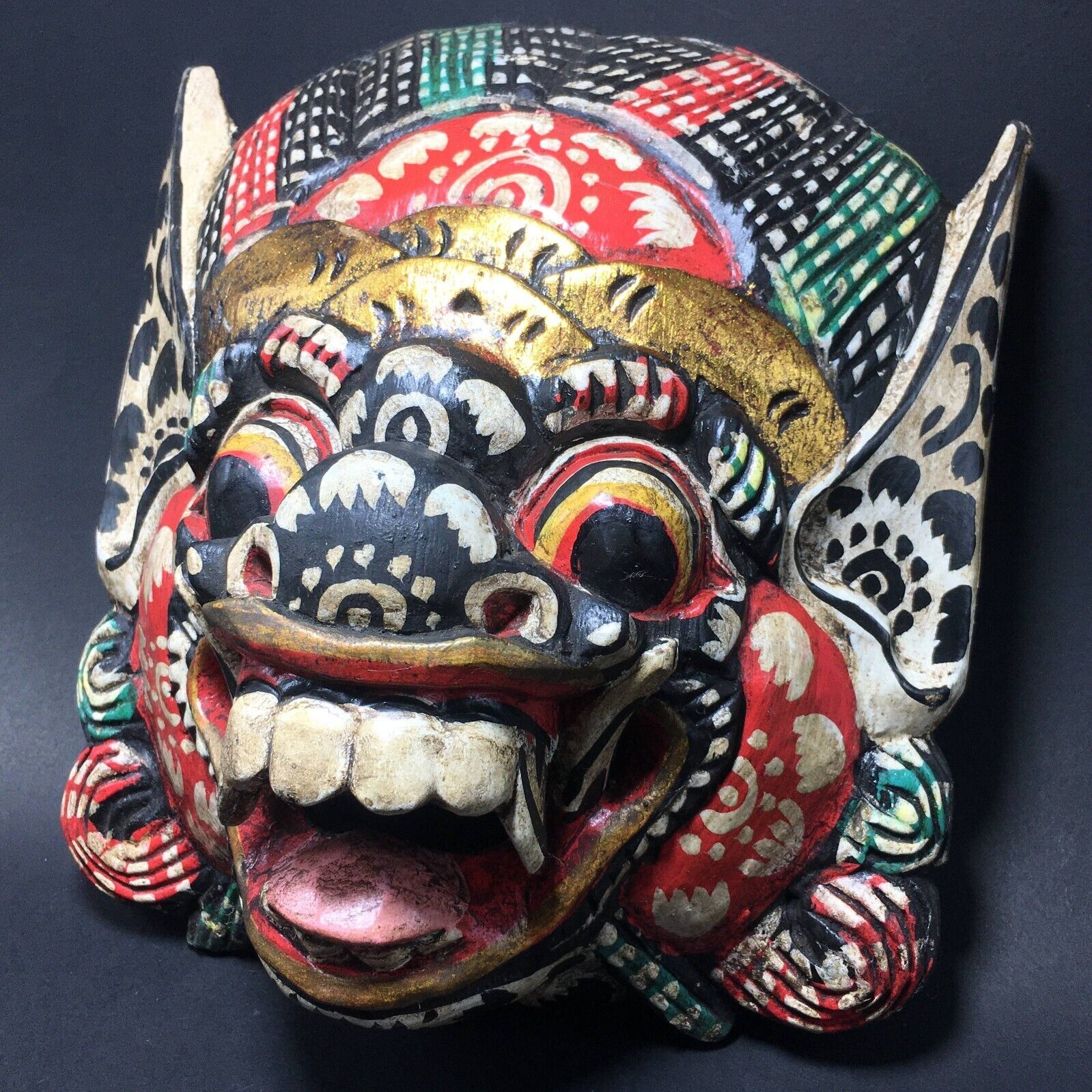 Indonesia Red Wooden Mask Bali Barong Wall Art Sculpture Decor Singh Hand Carved