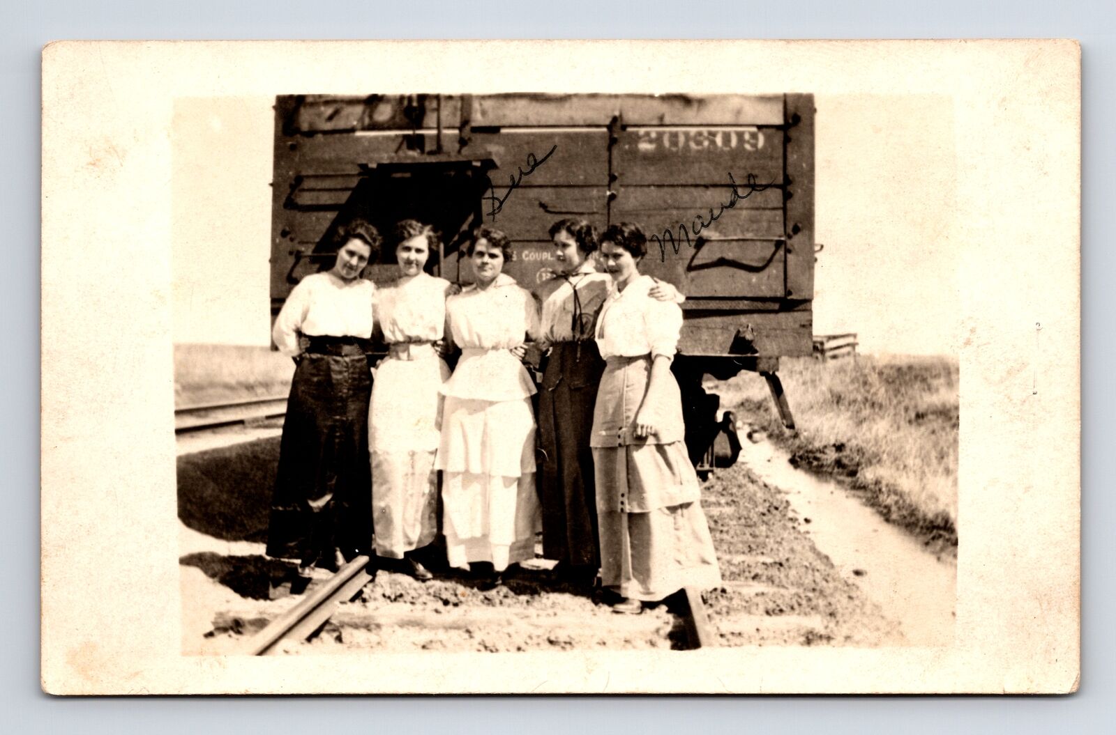 RPPC Oklahoma Friends Sue & Maude Roberts Women Train Car Oklahoma OK Postcard