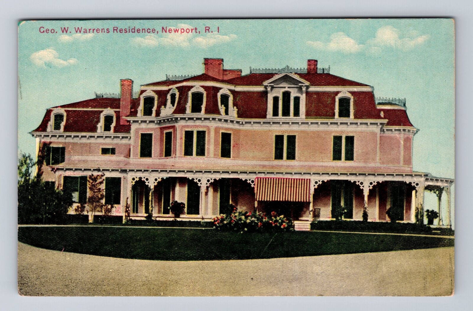 Newport RI-Rhode Island, Geo W Warrens Residence, Antique Vintage Postcard