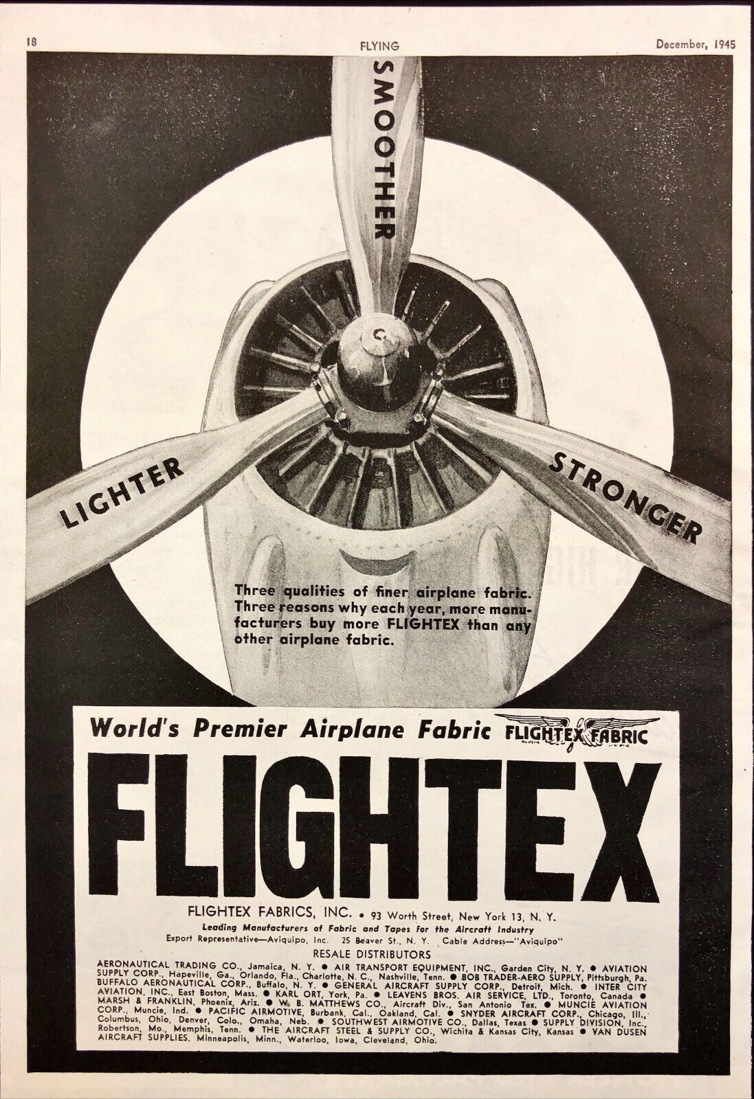 1945 Flightex World\'s Premier Airplane Fabric Vintage Print Ad