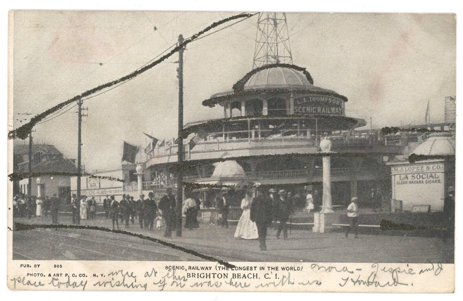 C.1905 BRIGHTON BEACH NYC SCENIC RAILWAY LA SOCIAL HAVANA CIGARS AD Postcard P50
