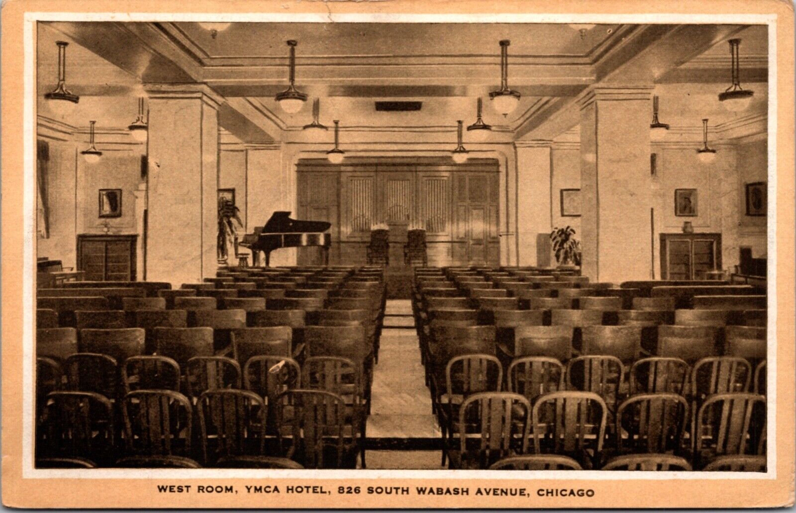 Postcard West Room YMCA Hotel 826 South Wabash Avenue in Chicago Illinois