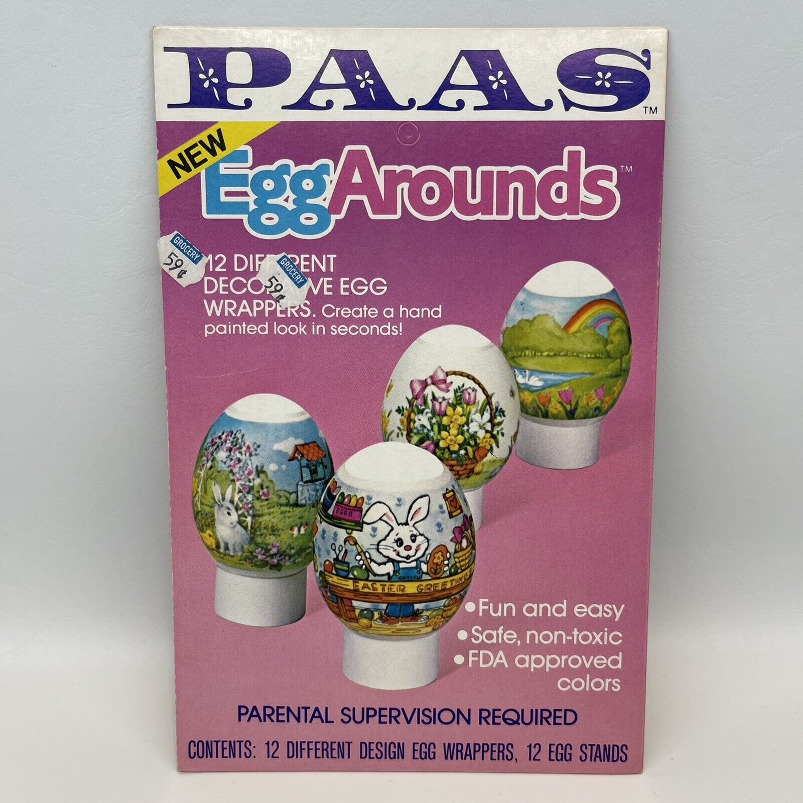 Vintage 80s PAAS Easter Egg Color Wrappers Kit 12 Designs New Old Stock