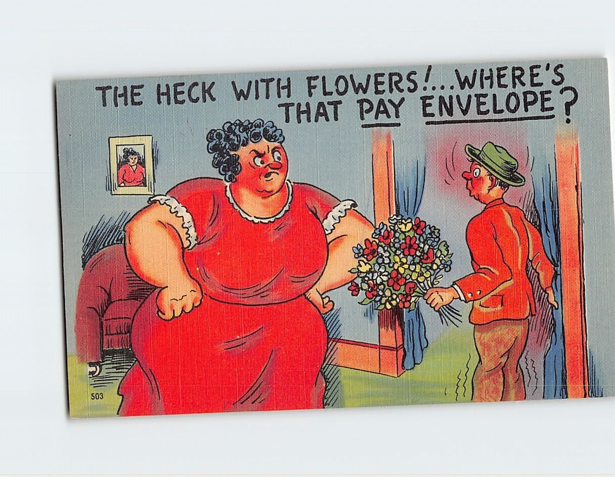 Postcard The Heck With Flowers... Where's That Pay Envelope?, Lovers Art Print