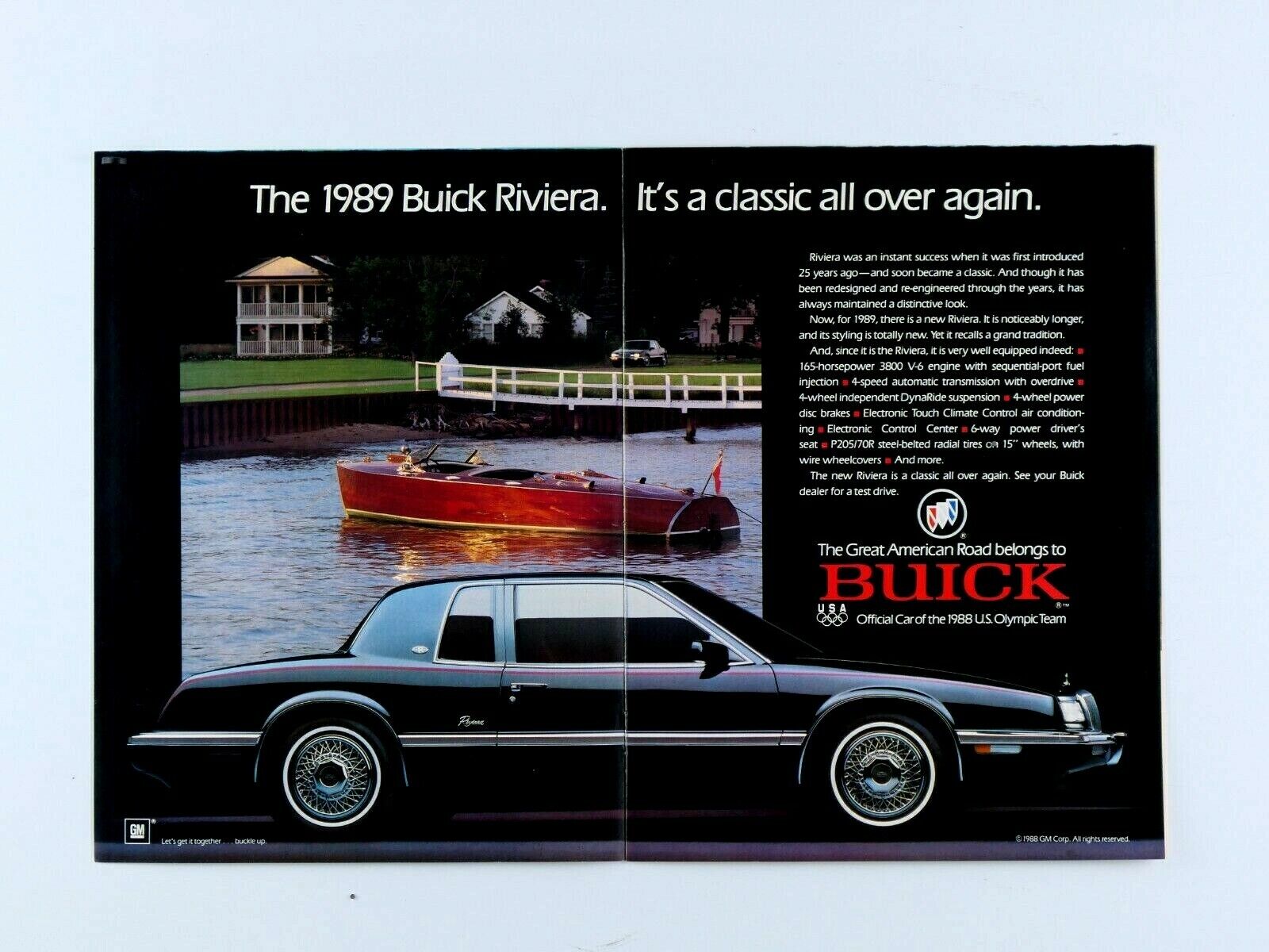 1989 Buick Riviera Vintage It's A Classic Again Original Print Ad 2 Page