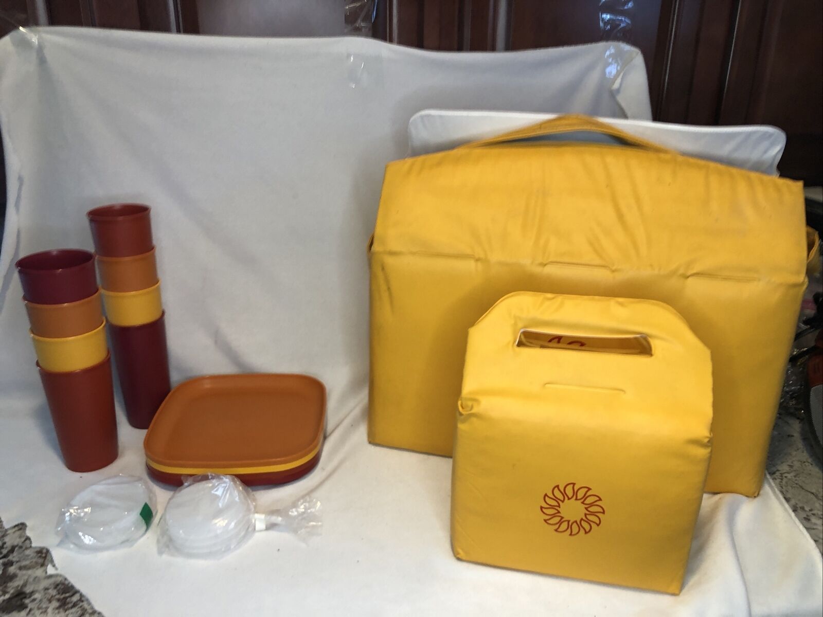 Vintage Tupperware Picnic Pack Hostess Set 80's Starburst Soft Sided Coolers