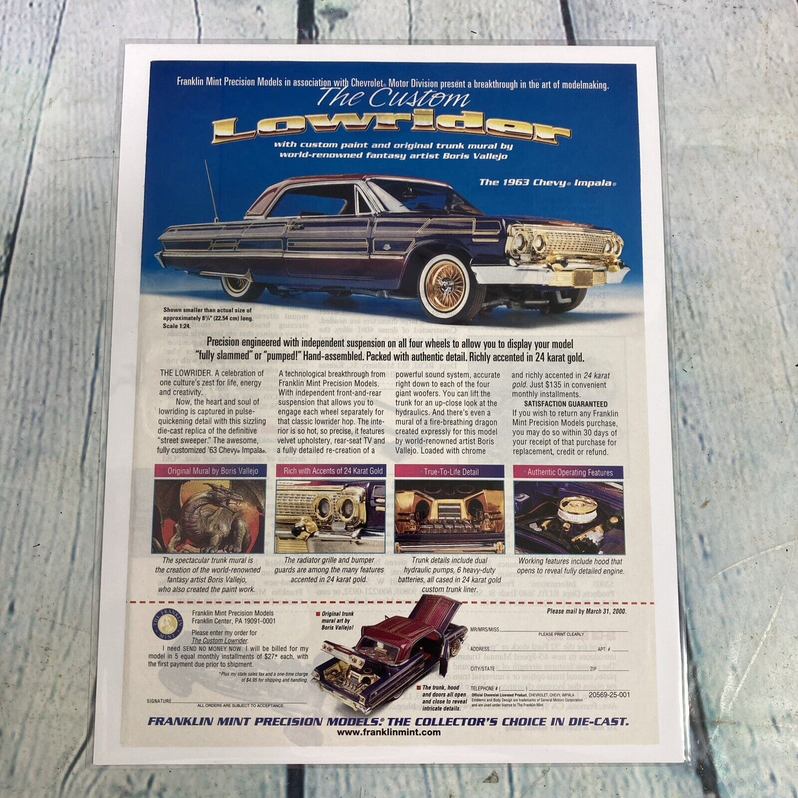 2000 Franklin Mint Custom Lowrider 63 Chevy Impala Vtg Print Ad/Poster Promo Art