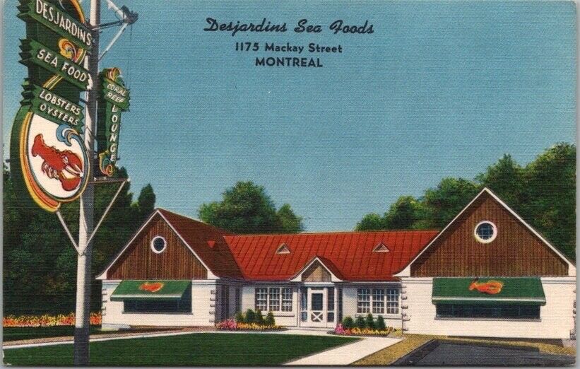 c1950s MONTREAL Quebec Canada Postcard DESJARDINS SEA FOOD RESTAURANT Linen