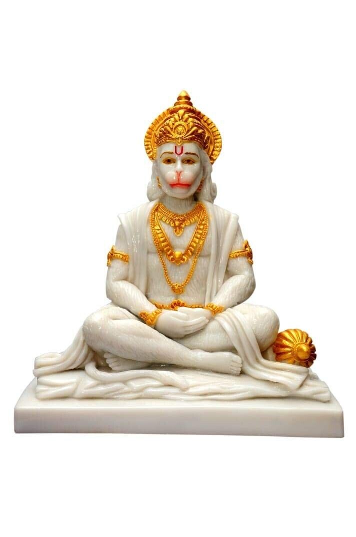 Marble White Lord Hanuman ji Idol Handicraft Statue Murti Indian Showpiece Gift