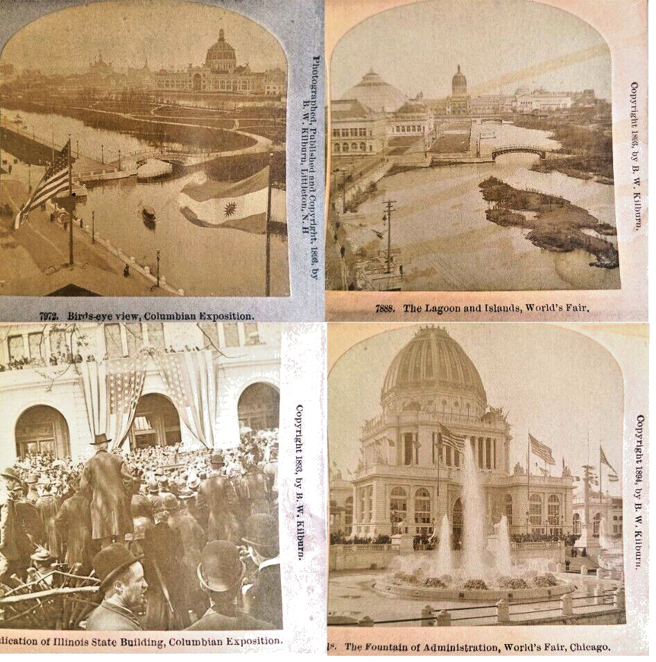 4 Antique 1893 Columbian Exposition Stereoview Cards Chicago BW Kilburn