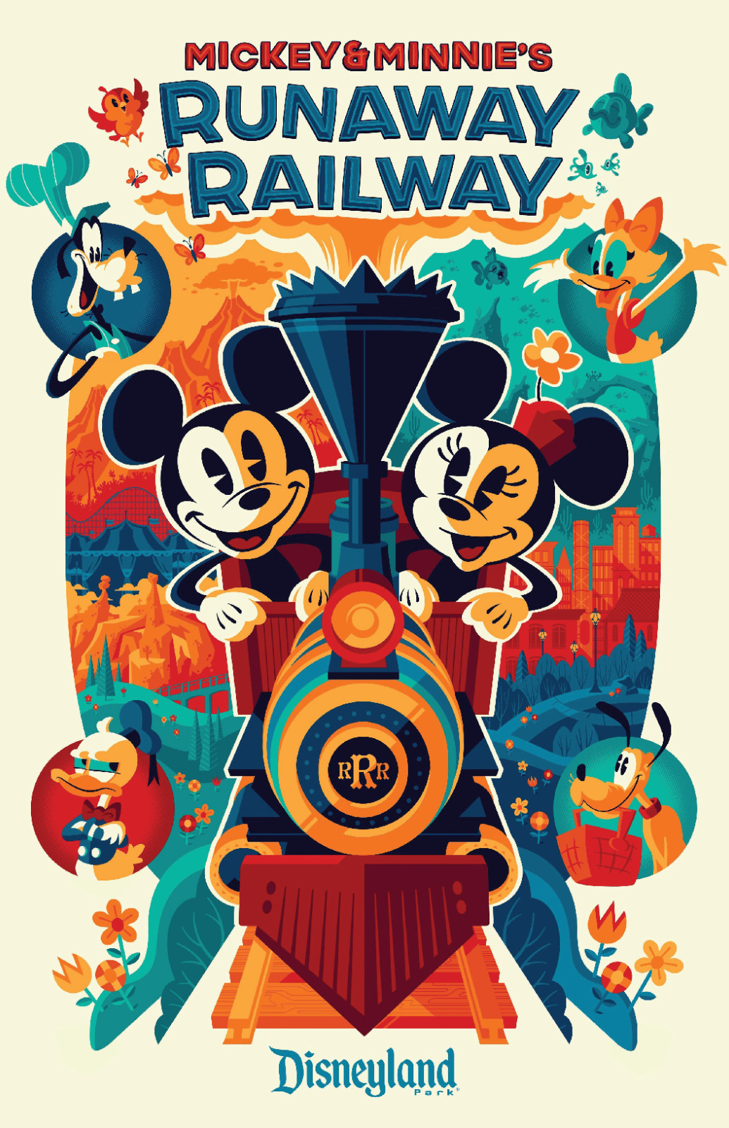 Mickey & Minnie's Runaway Railway Disneyland Disney Poster Donald Goofy Pluto