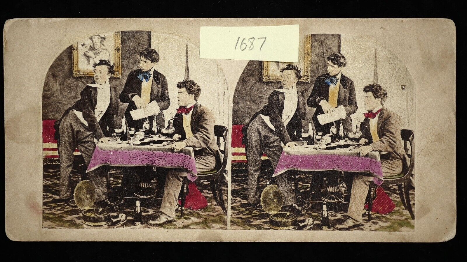 EARLY 1850s hand colored Stereoview - The Political Debate - flat mount