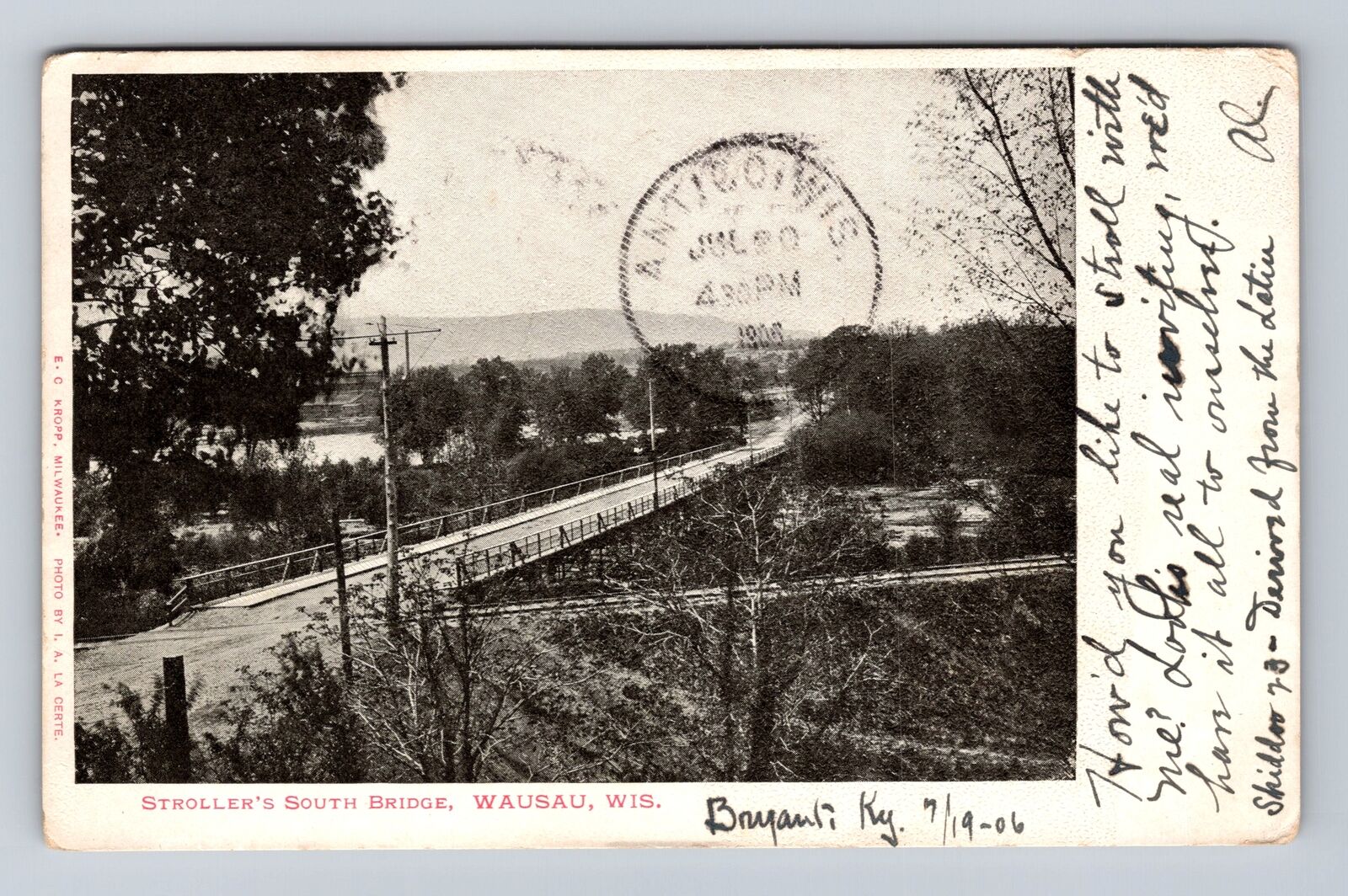 Wausau WI-Wisconsin, Stroller's South Bridge, Antique, Vintage c1906 Postcard