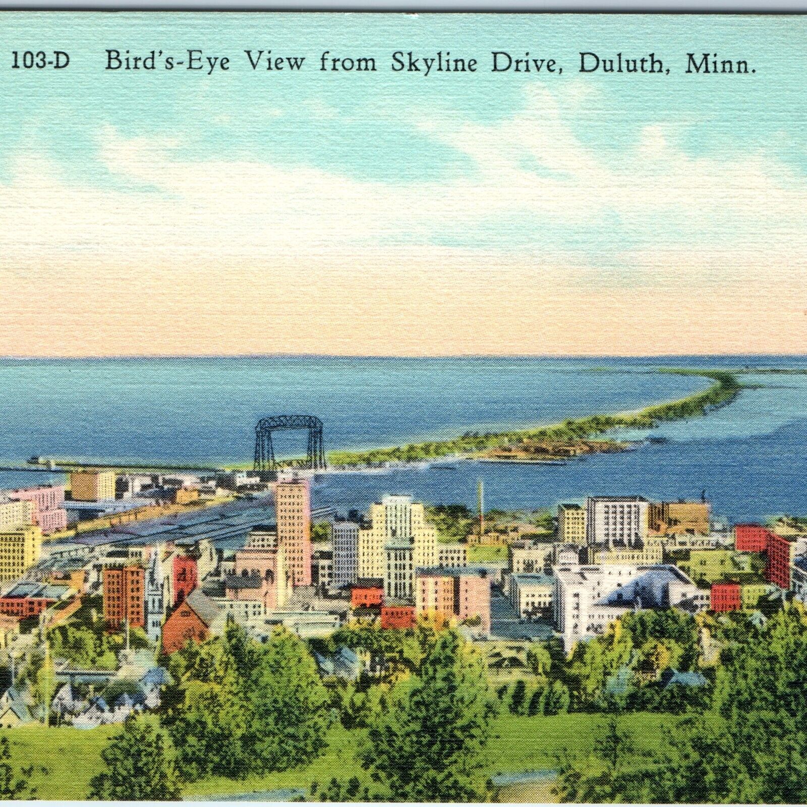 1937 Duluth, MN Birds Eye from Skyline Drive Shipping Canal Lift Full Bleed A228