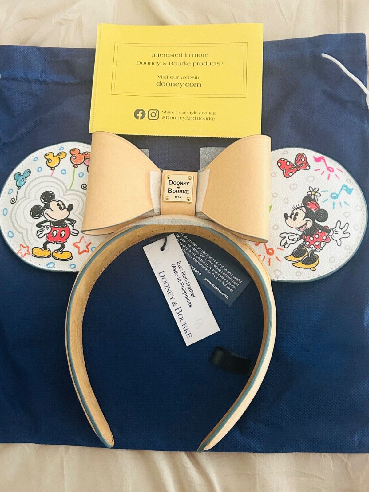 New Disney Dooney & and Bourke Sketch Mickey Minnie Mouse Ears Headband NWT 2024