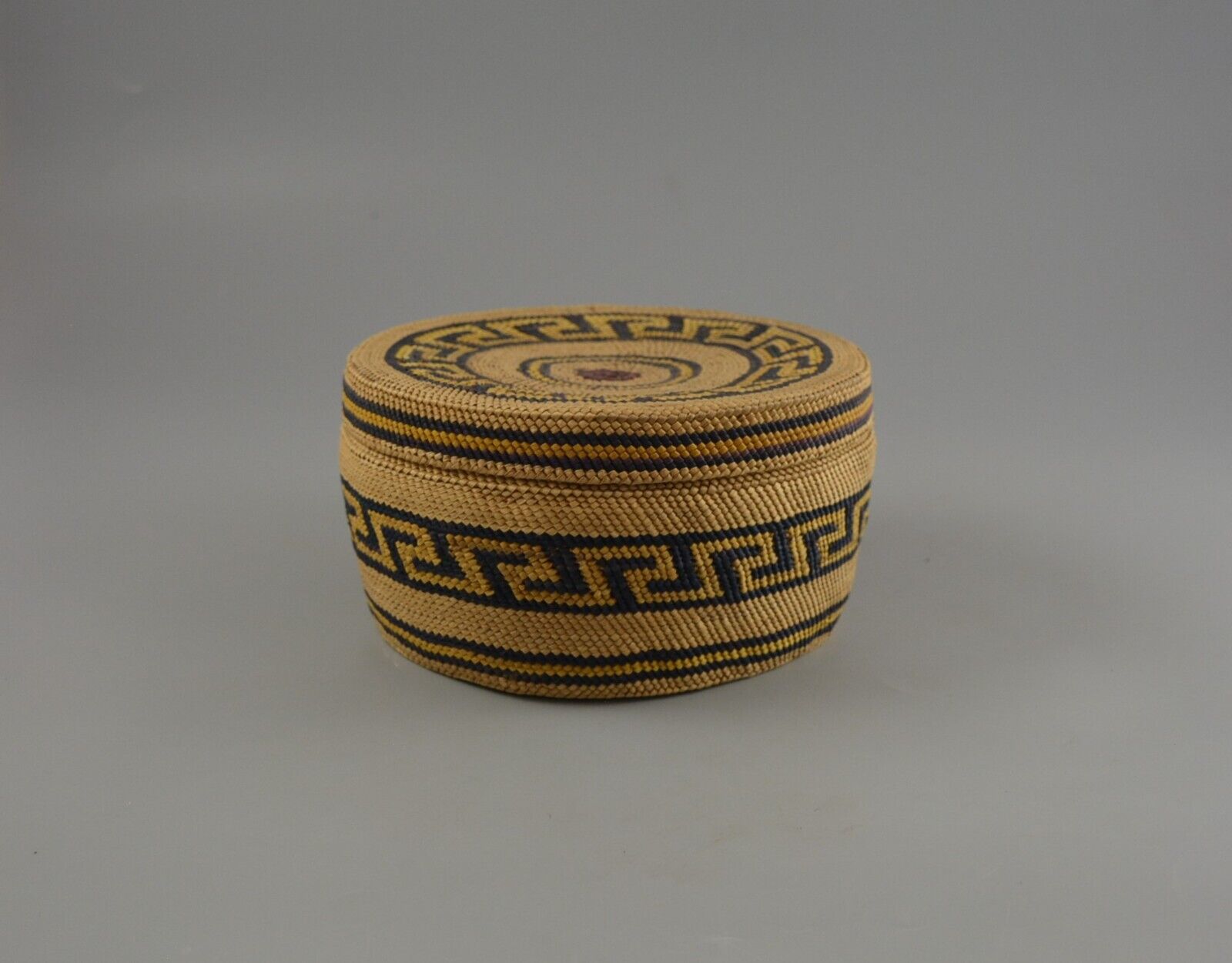 Northwest Coast Indian Polychrome Trinket Basket with Lid - Nootka or Makah