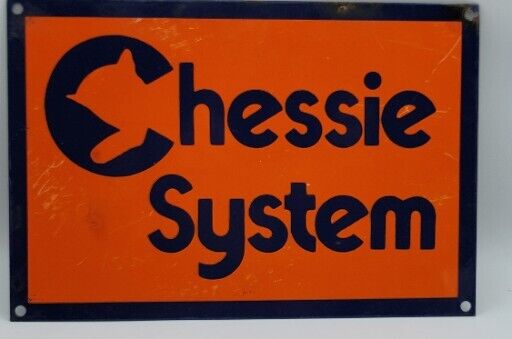Vintage Chessie Porcelain Enameled Metal Sign Train Railroad Engineer