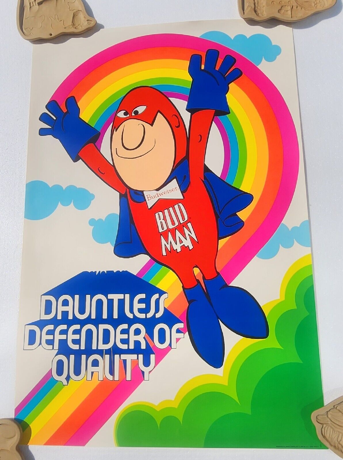 Vintage 1973  Budman Budweiser Rainbow Beer Poster 