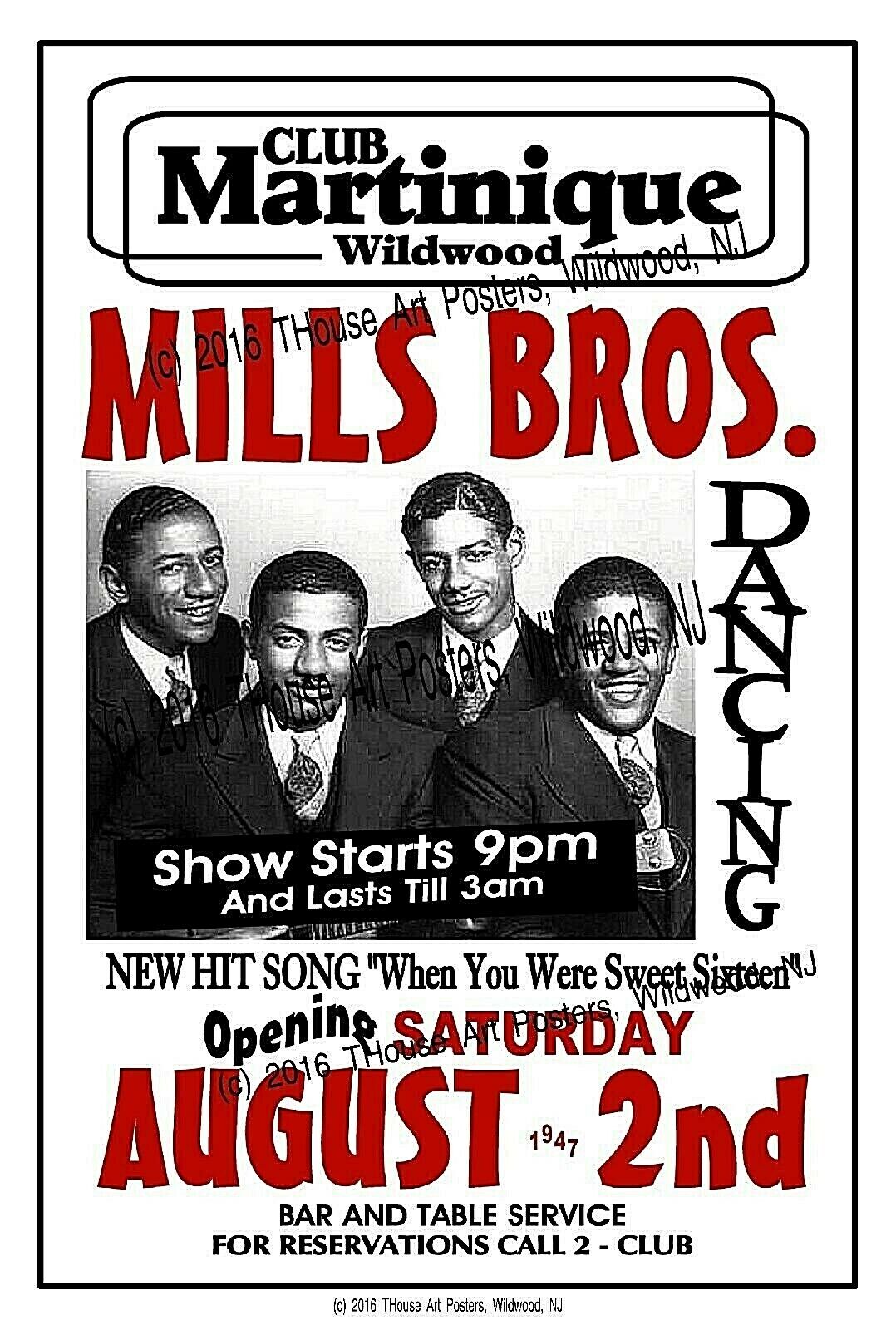 The Mills Brothers 1947 Club Martinique  Wildwood NJ POSTER - SIGN Gig Poster