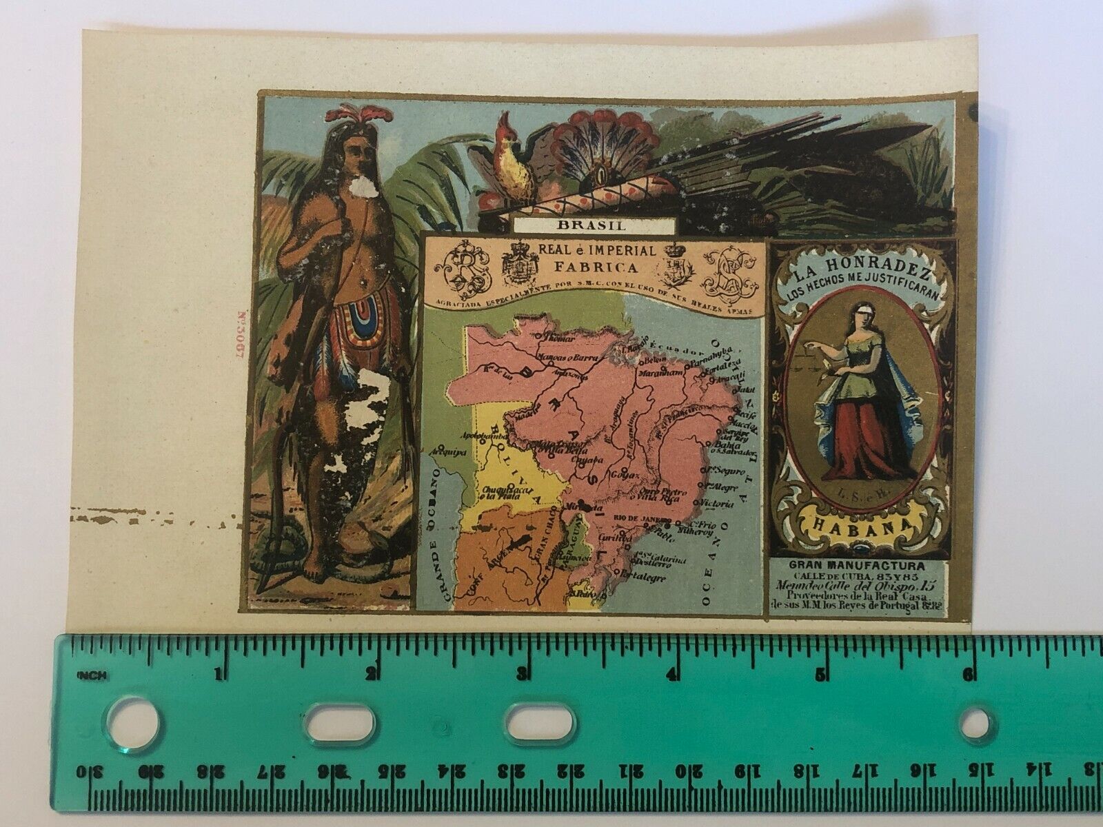 01 LA HONRADEZ RARE CIGARETTE PACK LABEL WRAPPER: BRAZIL ARGENTINA - CUBA 1860's