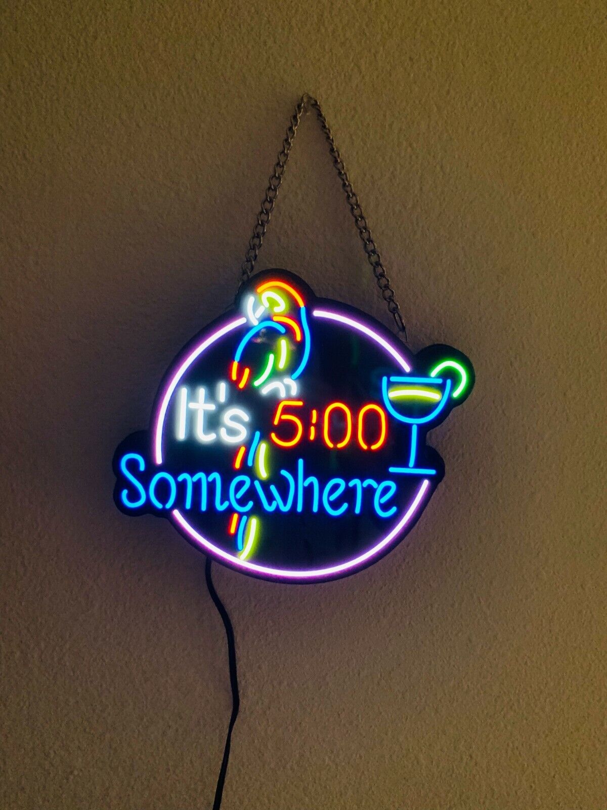 New It\'s 5 00 Somewhere Parrot Vivid LED Neon Light Sign Lamp Super Bright 10\