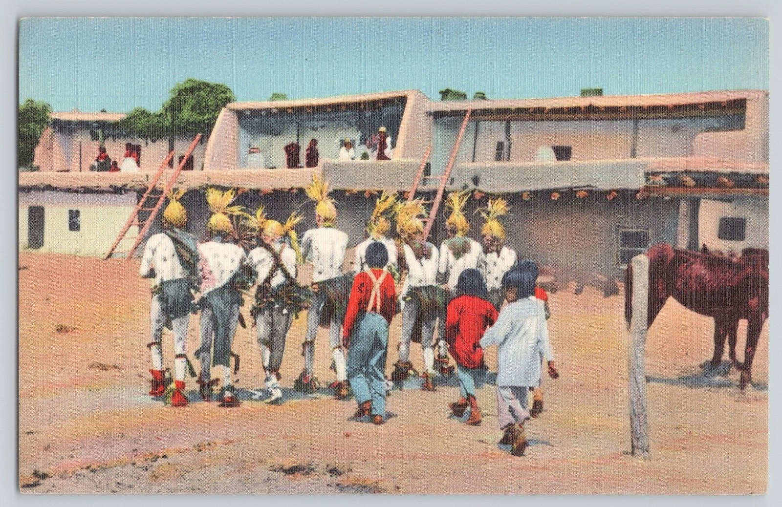 Postcard The Koshare Corn Dance, Santo Domingo Indian Pueblo, New Mexico
