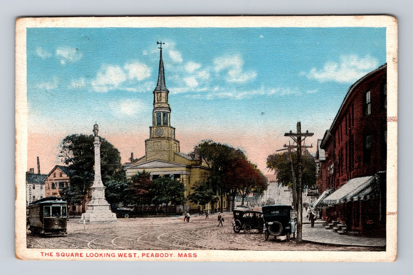 Peabody MA-Massachusetts, The Square Looking West, Vintage c1917 Postcard