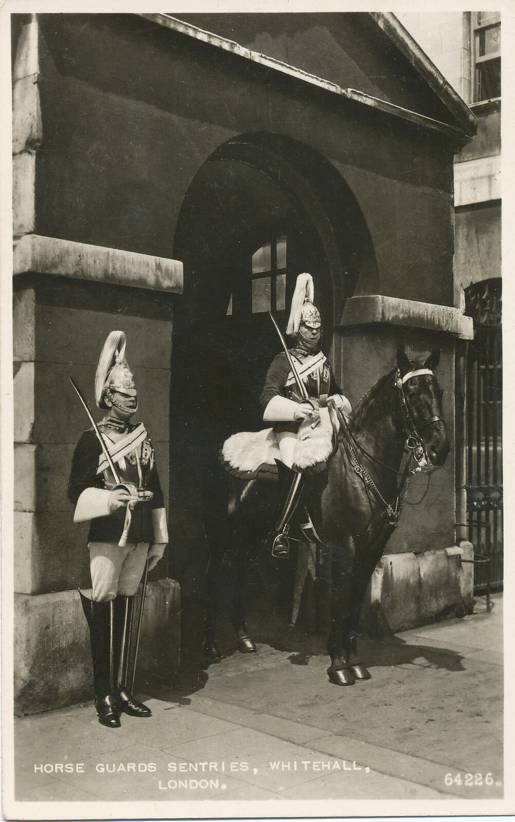 RPPC - Horse Guards Sentries, Whitehall, London - postcard