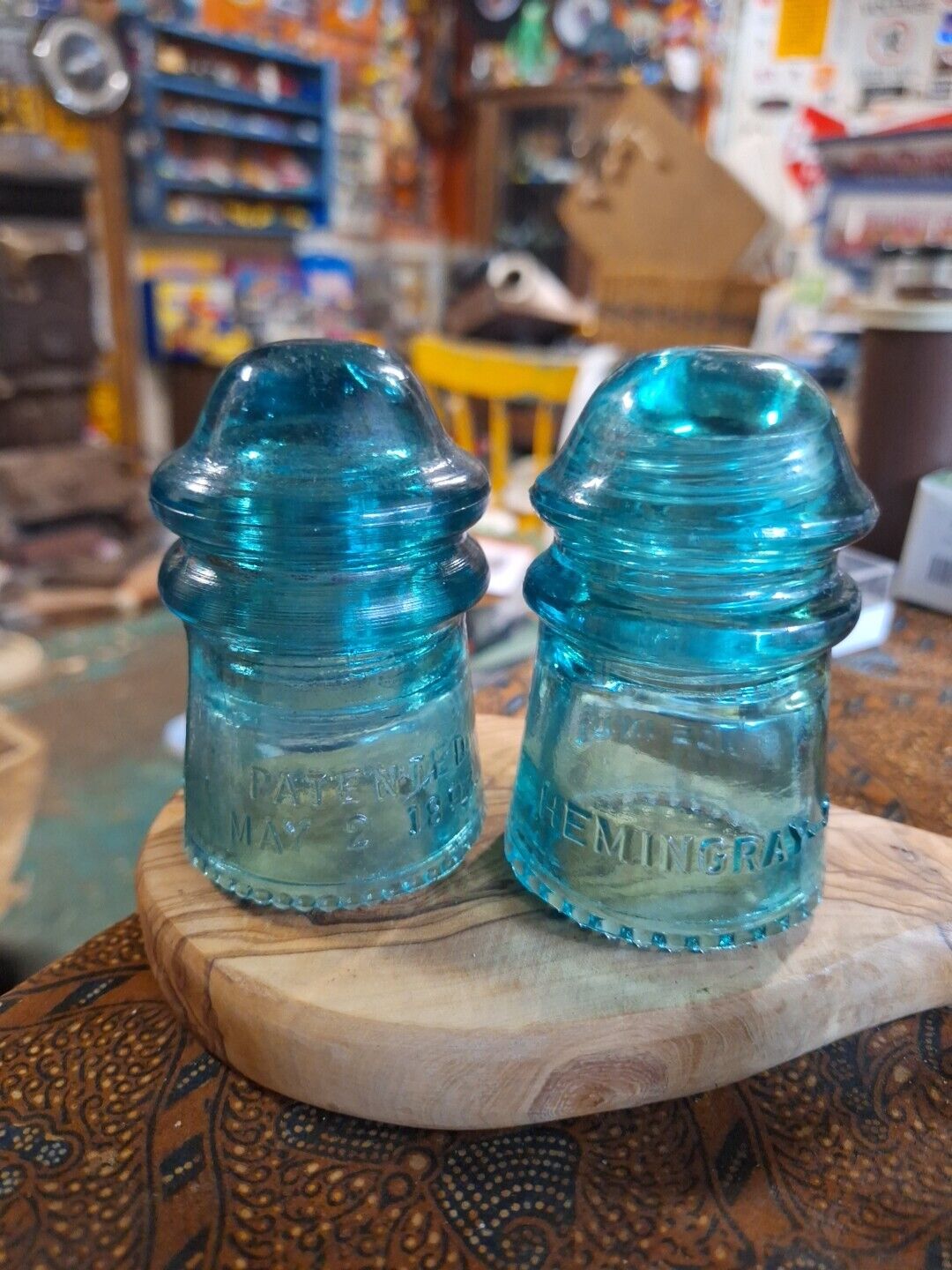  Vintage Hemingway No 9 Aqua Glass Electric Insulator Lot Of 2