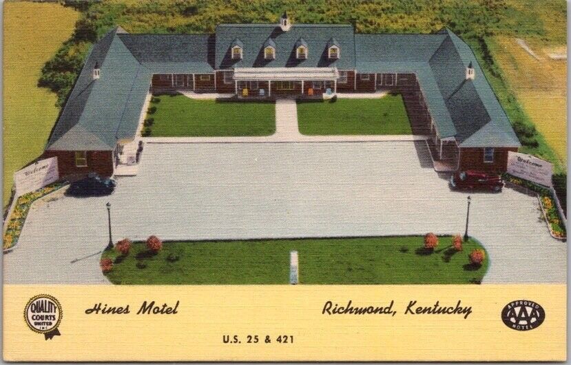 RICHMOND, Kentucky Postcard HINES MOTEL Highway 25 Roadside Linen c1950s Unused