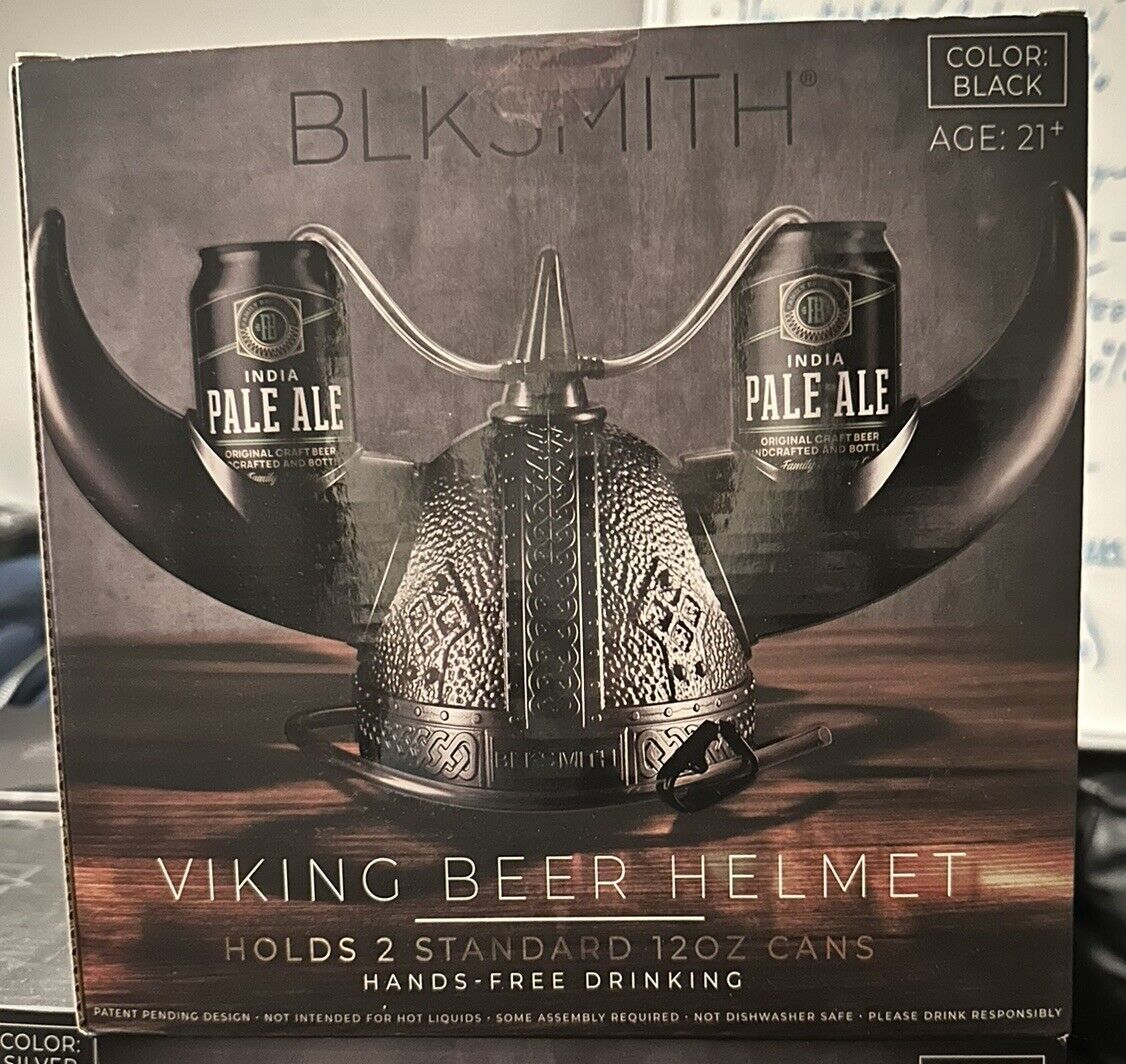 NEW BLKSMITH Viking Beer Drinking Helmet Black Holds Two Standard 12 Oz Cans