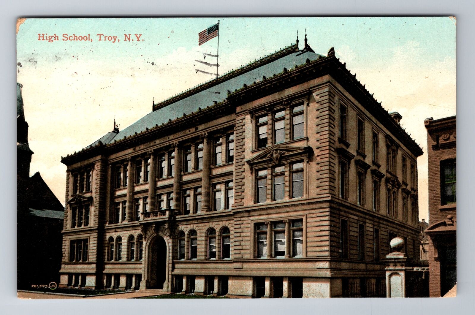 Troy NY-New York, High School Building, Antique Vintage c1909 Souvenir Postcard