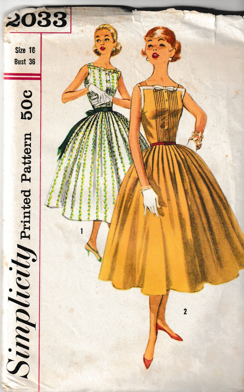 Vintage Simplicity Pattern 2033, Misses Full Skirt Dress, Size 16, FF