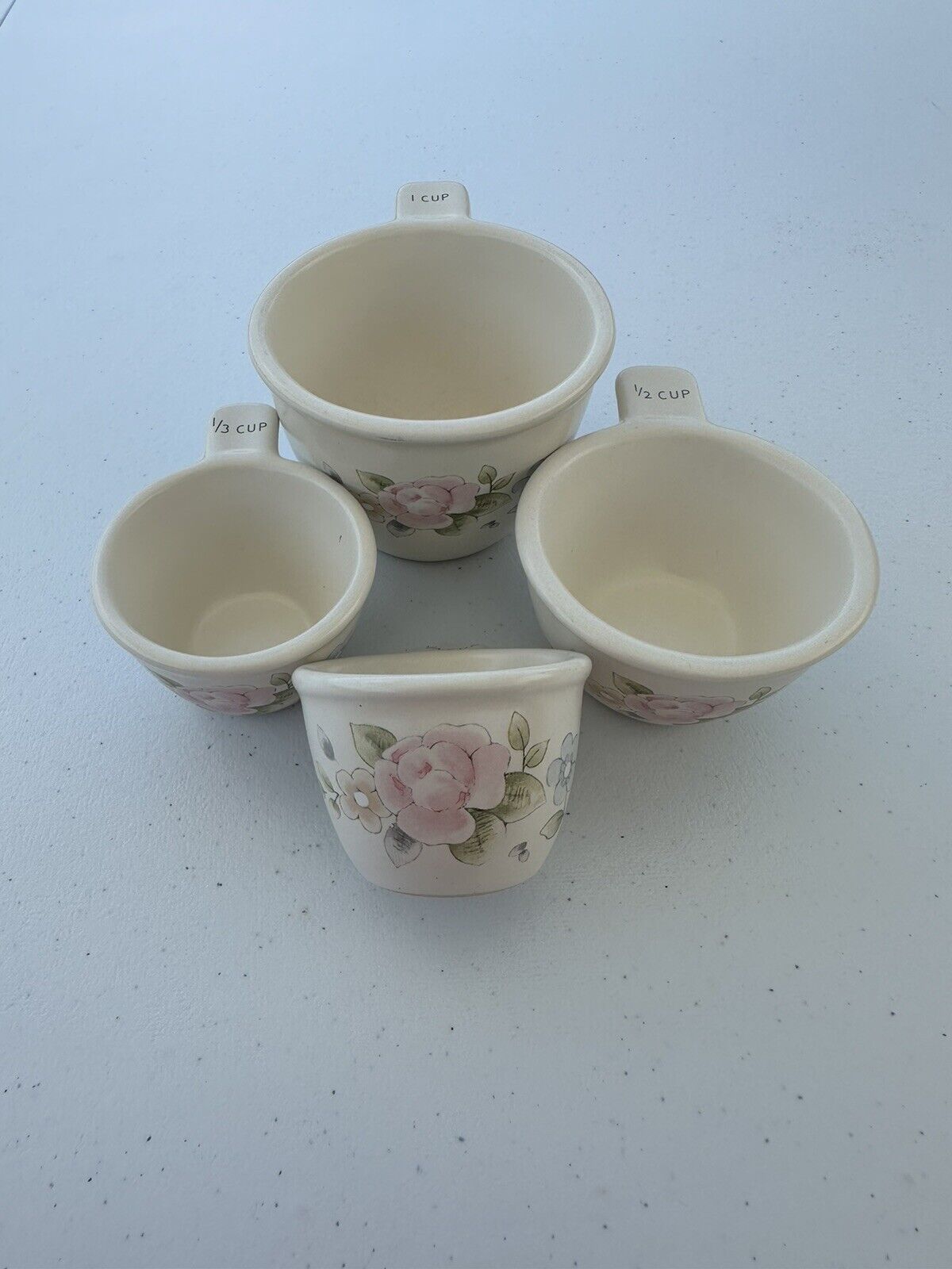 Pfaltzgraff Tea Rose Measuring Cups Set Of 4 STACKING STONEWARE 