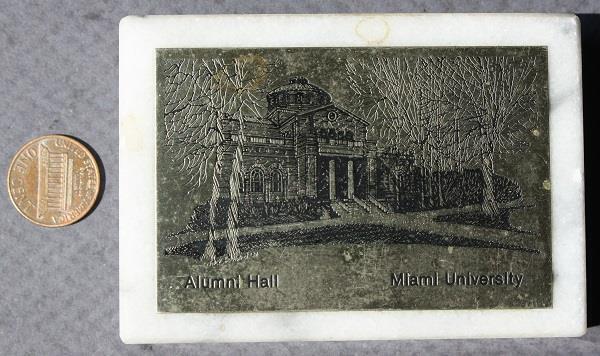 1970-80s Oxford Ohio Miami University Alumni Hall Marble & Metal Paperweight----
