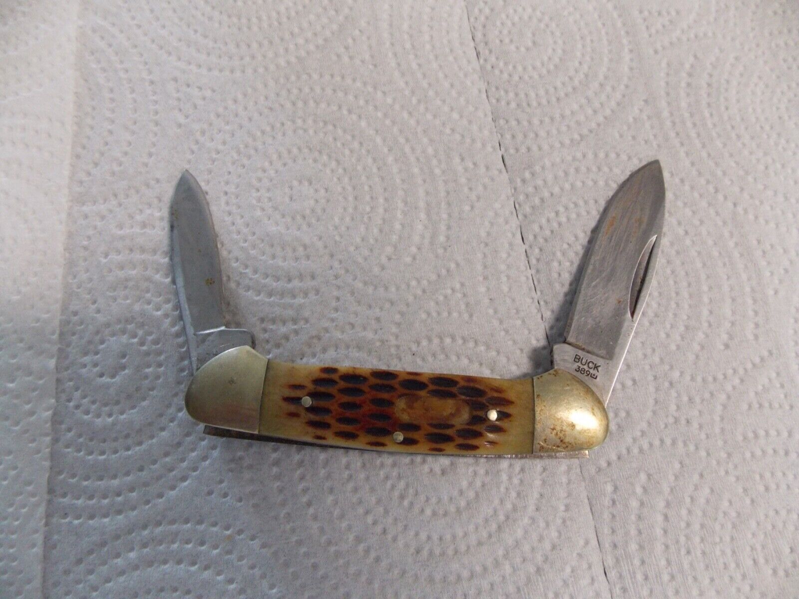 Buck Canoe 389 Folding Pocket Knife 3-5/8”  2 Blades Missing Handle shield