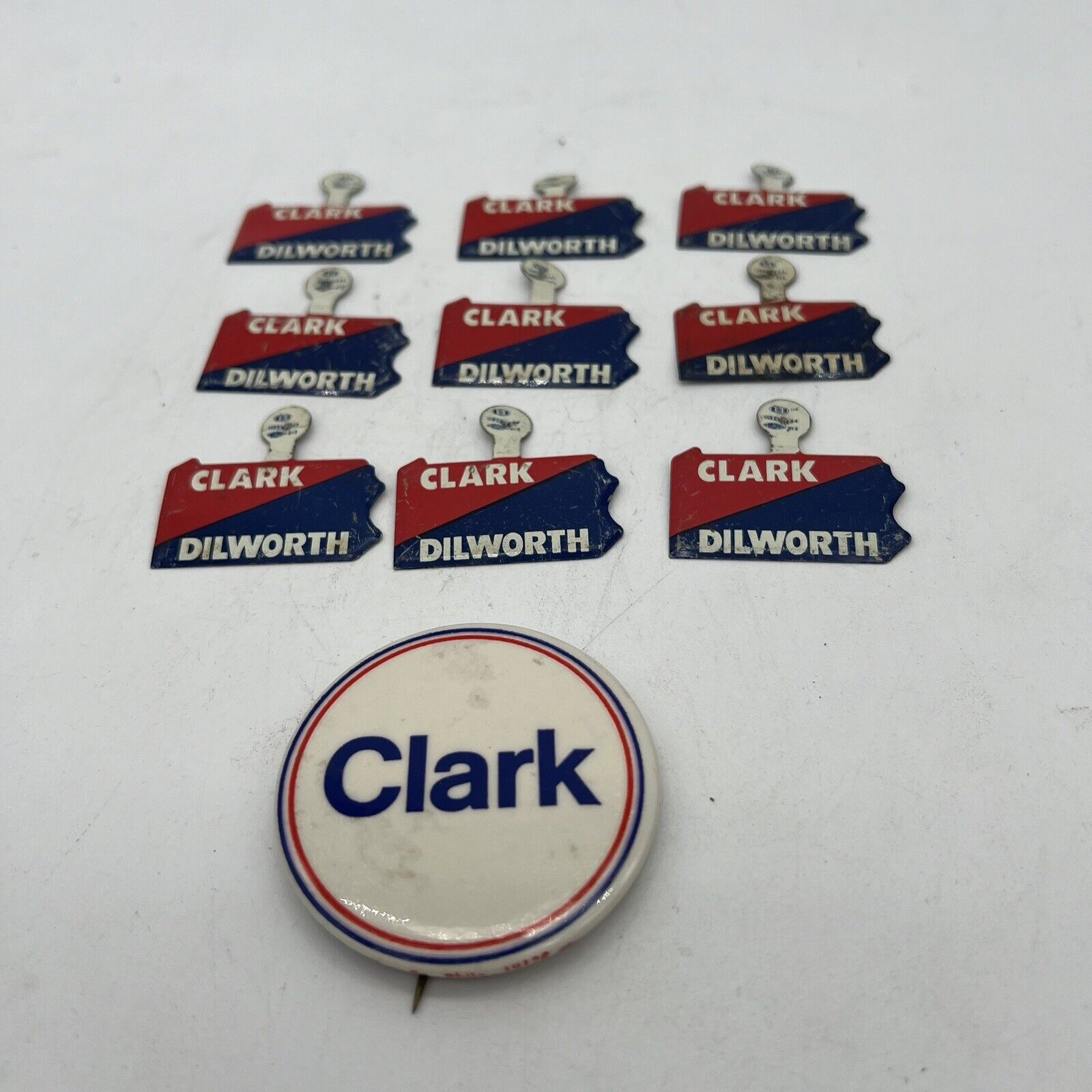 Vintage Clark/Dilworth Campaign Bend Back Buttons And Clark Campaign Pin