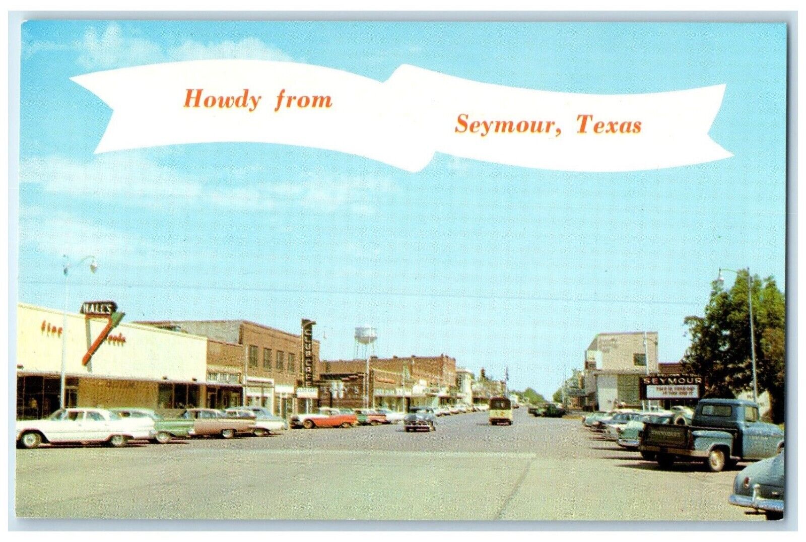 Seymour Texas Postcard Washington Street Downtown Seymour Baylor c1960 Vintage