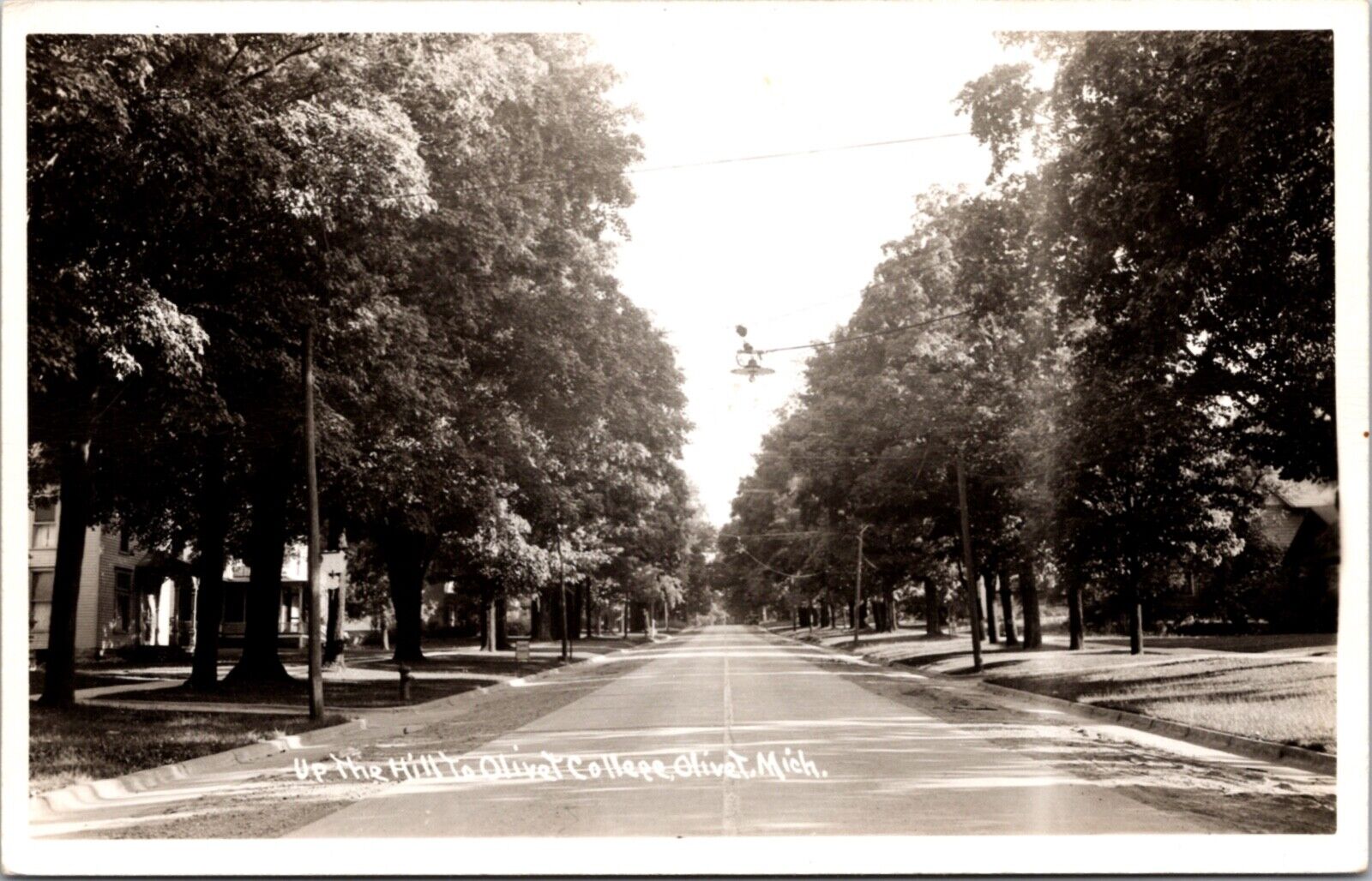 Real Photo PC Road Street Scene Up the Hill to Olivet College in Olivet Michigan