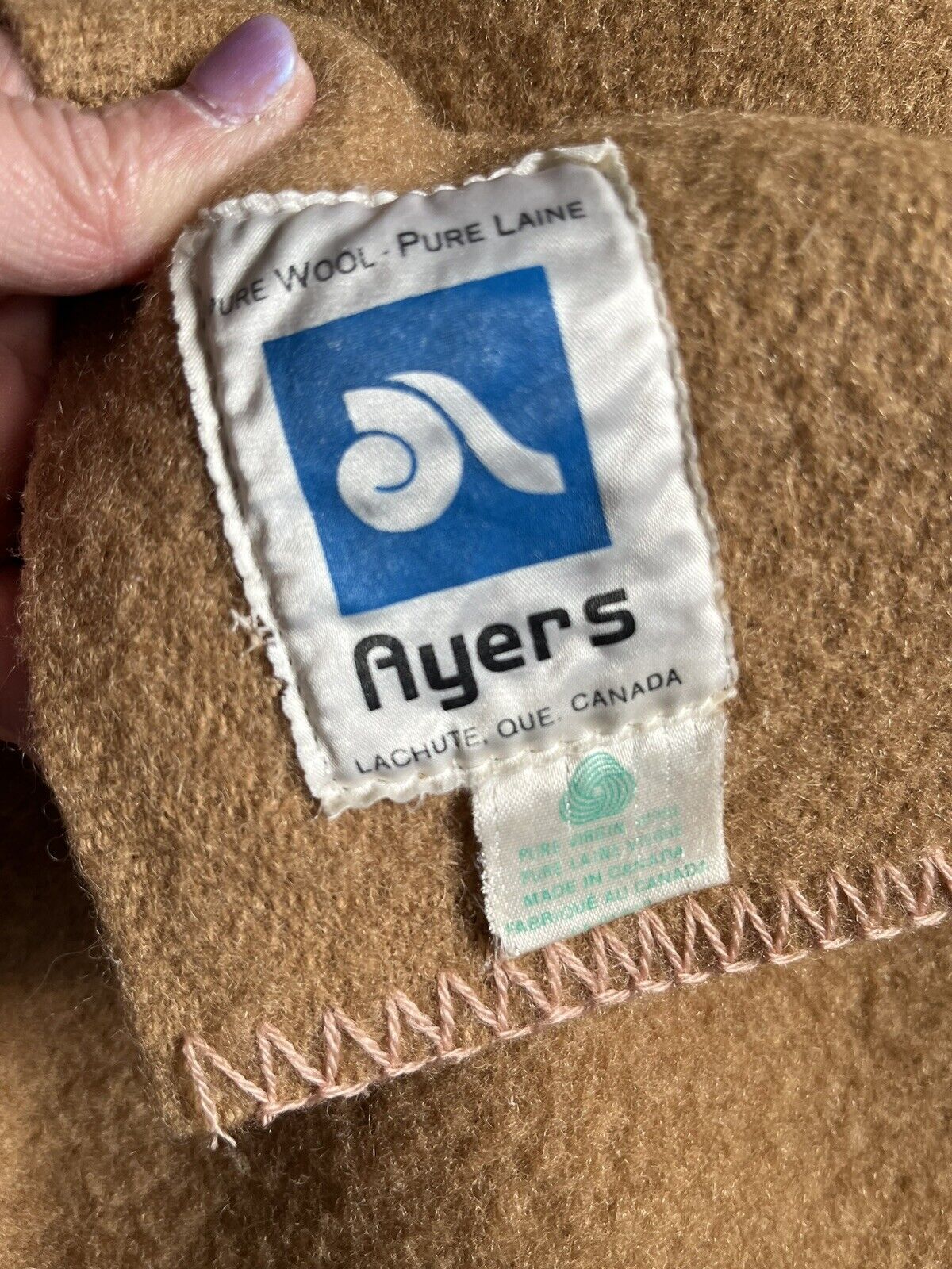 Vintage Ayers Wool Blanket Pale Brown Made In Canada 82x62