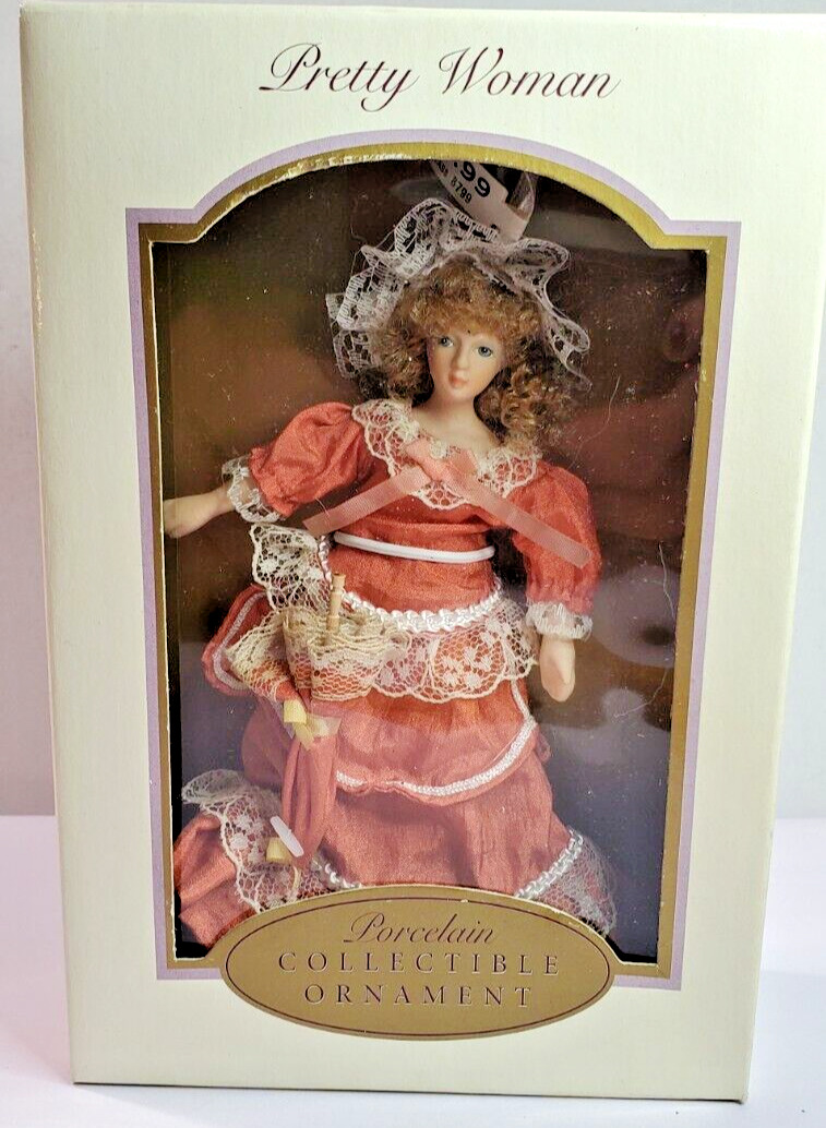 DG Creations Porcelain Doll Ornament Pretty Woman Victorian Handpainted Parasol