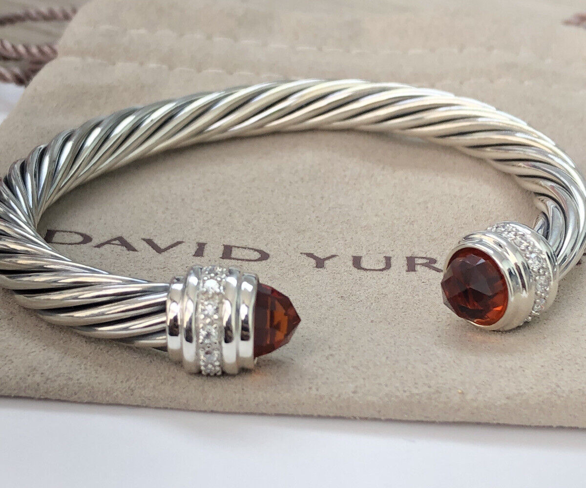 David Yurman Sterling Silver With Citrine & Diamond Classic Bracelet Size M