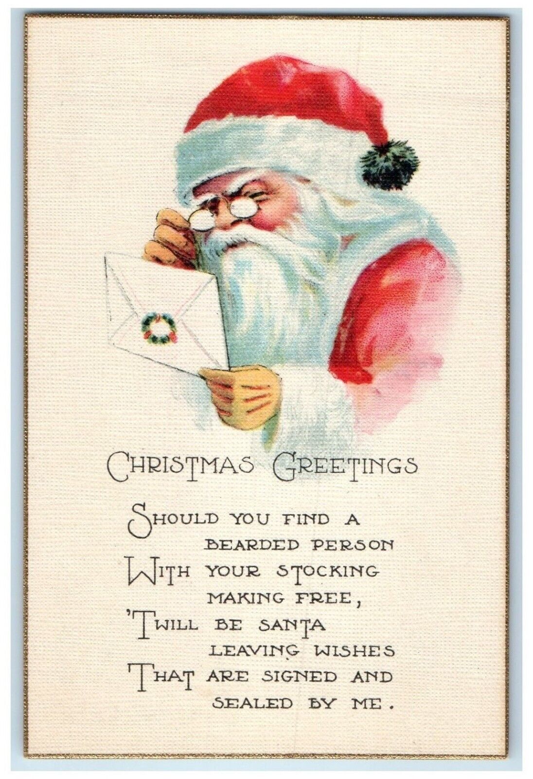 c1910\'s Christmas Greetings Santa Claus Envelope Unposted Antique Postcard