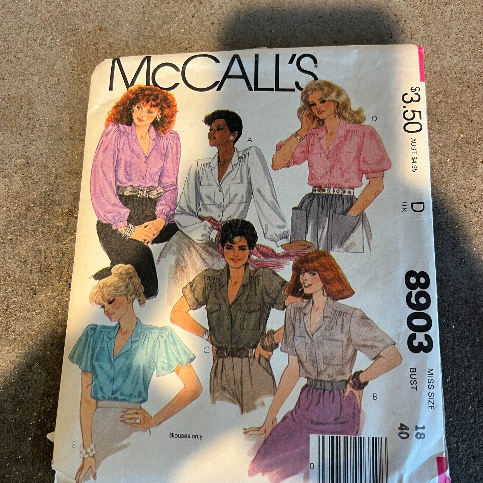 Vintage 80s McCalls Pattern 8903 Misses SZ 18 Blouses