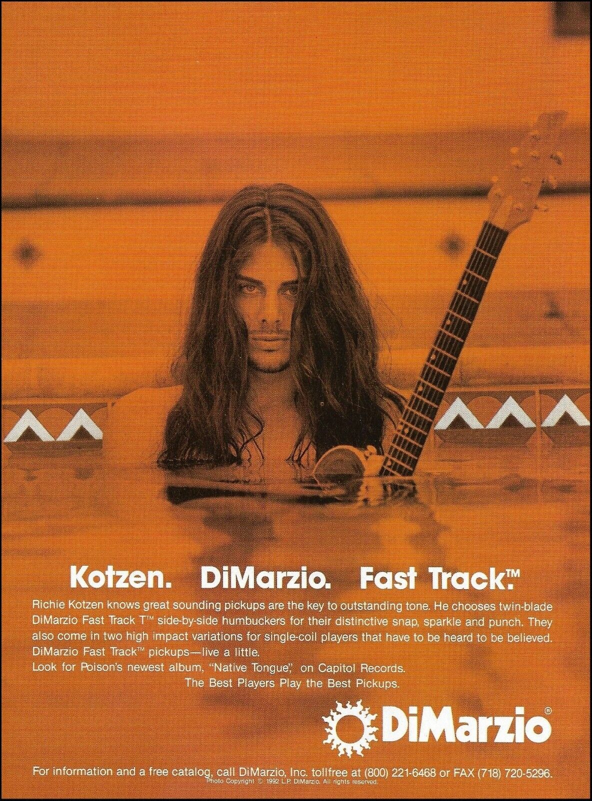 Poison Richie Kotzen 1992 DiMarzio guitar pickups advertisement 8 x 11 ad print